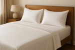400CT snow shite bamboo bedding set with two pillows flat chit anf fitted sheet set up elegantly nice and cosy