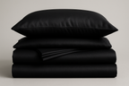 folded black bamboo bedding set, sheets and pillowcase