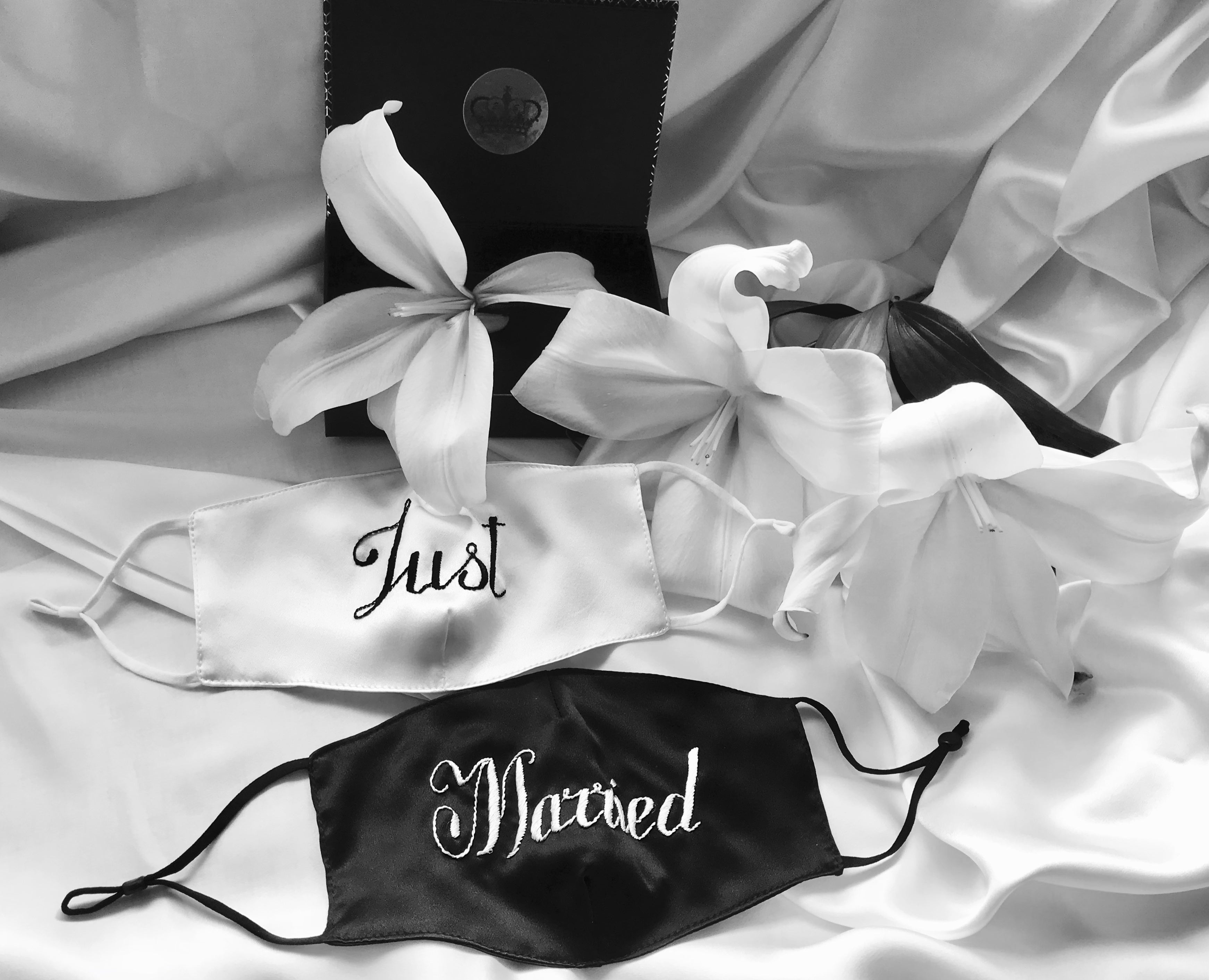 Wedding Mask  "JUST MARRIED MASKS" Embraided mask - ELITE SILK NEW ZEALAND
