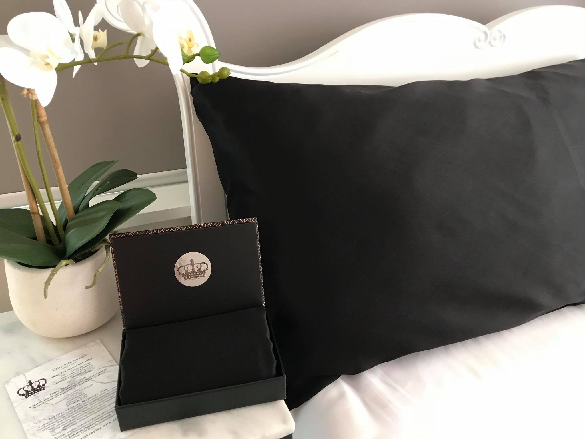 Silk pillowcase, colour black, front 