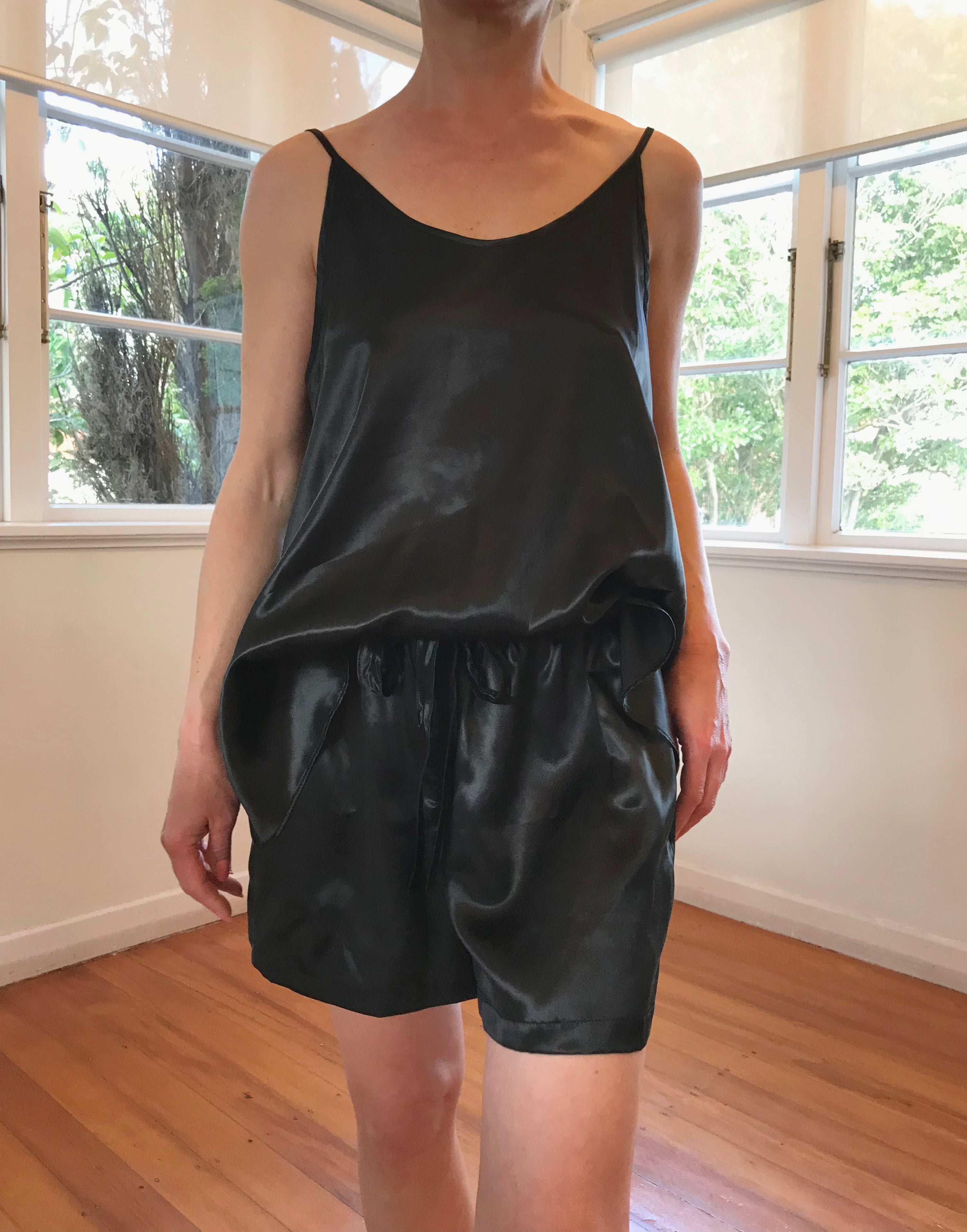 silk top and silk shorts, colour black 